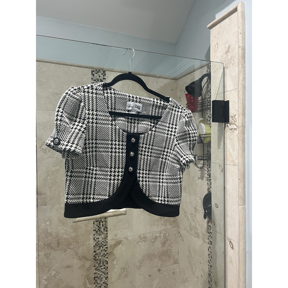 Joseph Ribkoff black bolero White Houndstooth jacket size 10